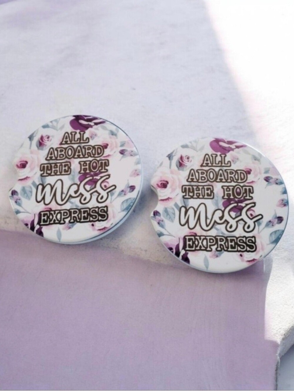 Set Of 2 Ceramic Car Coasters Funny Hot Mess